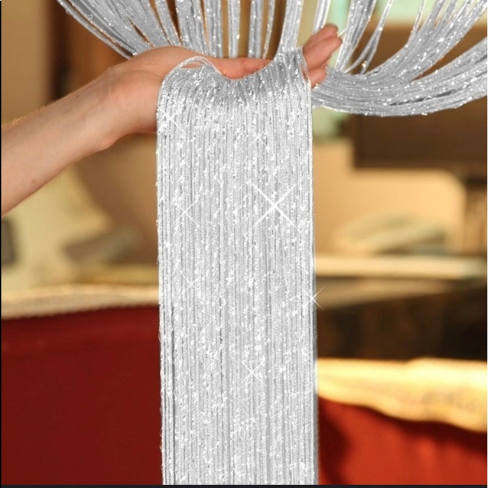 Silver sparkle glitter tassel fringe curtain